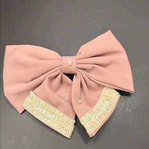CHANEL Blush Pink and Gold Bow Hair Clip